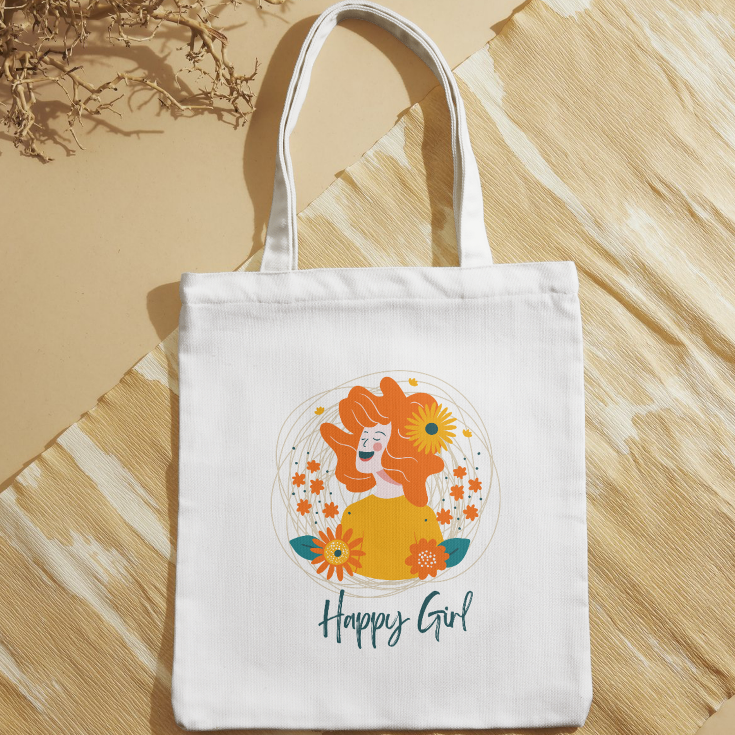 Happy Girl – Floral Aesthetic Polycotton Tote Bag