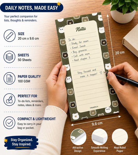 Cute Bears Premium Tear-Off Notepad – Slim List Pad for To-Do Lists, Groceries & Daily Tasks