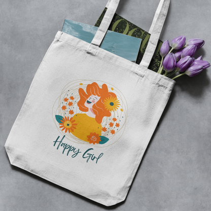 Happy Girl – Floral Aesthetic Polycotton Tote Bag