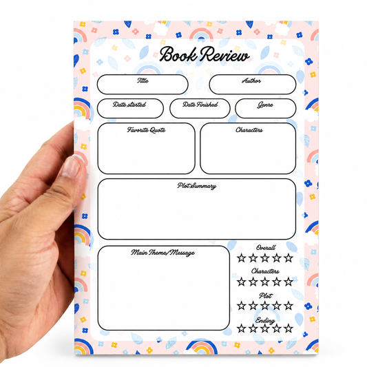 A5 Book Review Notepad – 50 Tear-Off Sheets, Premium 100 GSM Paper | Reading Tracker Log Pad for Book Lovers, Bookworms, and Reading Clubs, 20x14 cm (Rainbow Floral)