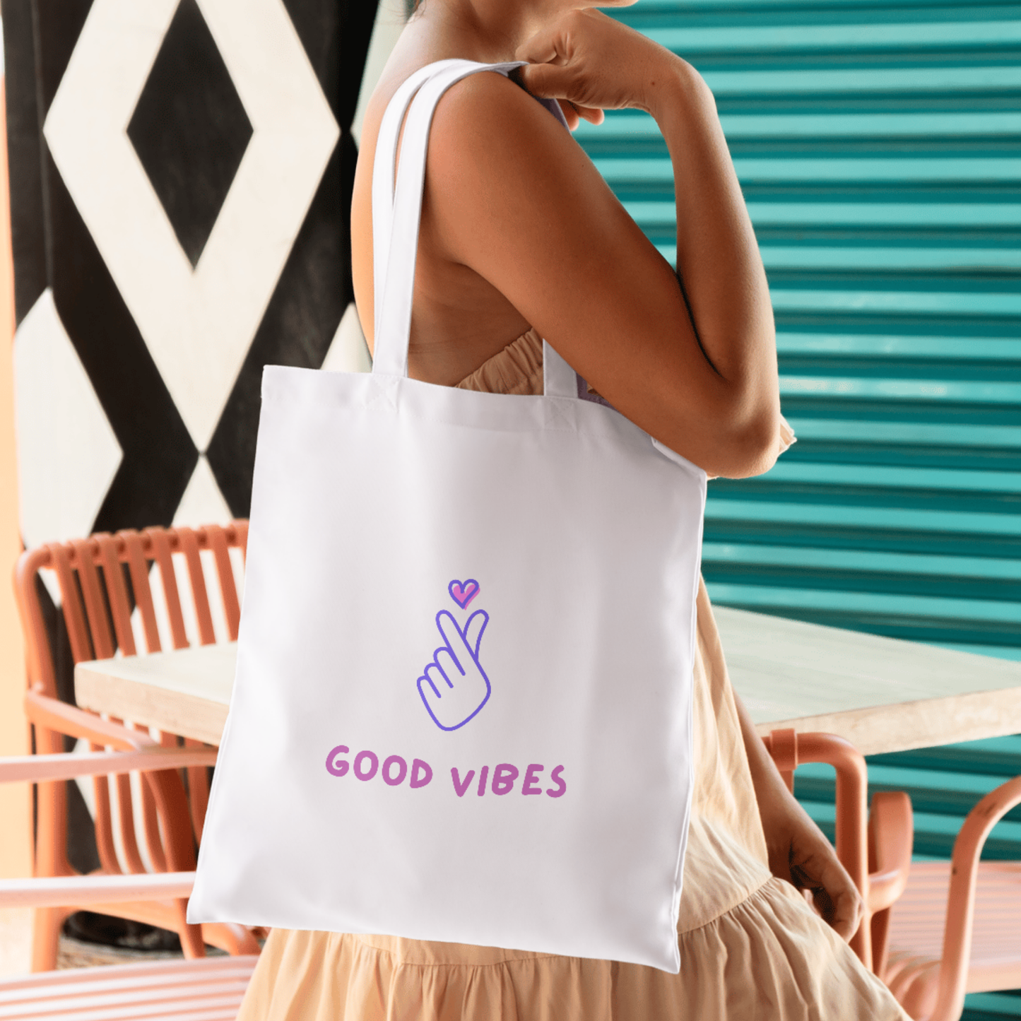 Good Vibes – Minimalist K-Style Polycotton Tote Bag