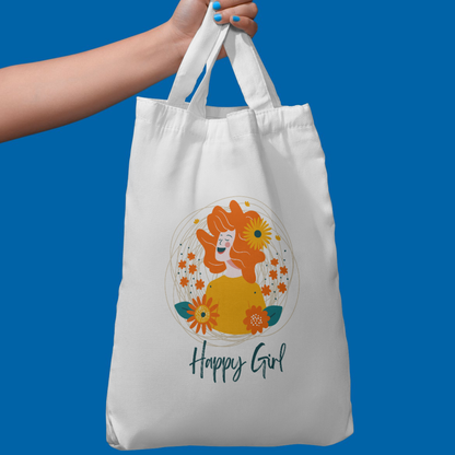 Happy Girl – Floral Aesthetic Polycotton Tote Bag
