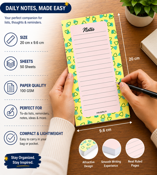Pastel Hearts Premium Tear-Off Notepad – Slim List Pad for To-Do Lists, Groceries & Daily Tasks