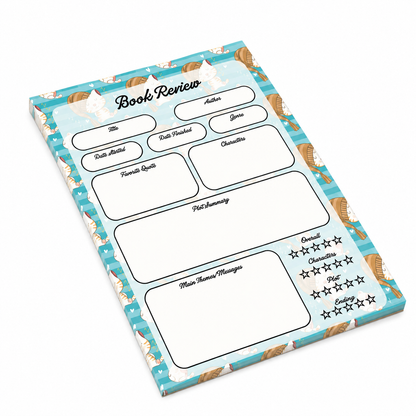 A5 Book Review Notepad – 50 Tear-Off Sheets, Premium 100 GSM Paper | Reading Tracker Log Pad for Book Lovers, Bookworms, and Reading Clubs, 20x14 cm (Sleeping Cat Teal)