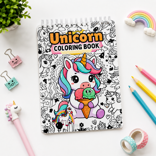 Unicorn Coloring Book for Kids & Toddlers – A5 Spiral Bound Drawing & Activity Book (140 GSM)