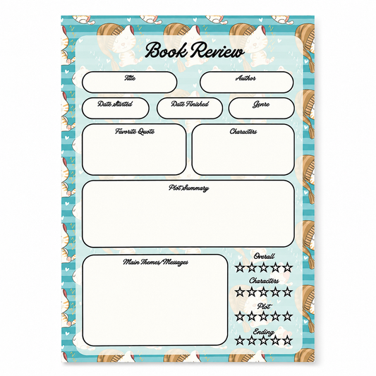 A5 Book Review Notepad – 50 Tear-Off Sheets, Premium 100 GSM Paper | Reading Tracker Log Pad for Book Lovers, Bookworms, and Reading Clubs, 20x14 cm (Sleeping Cat Teal)