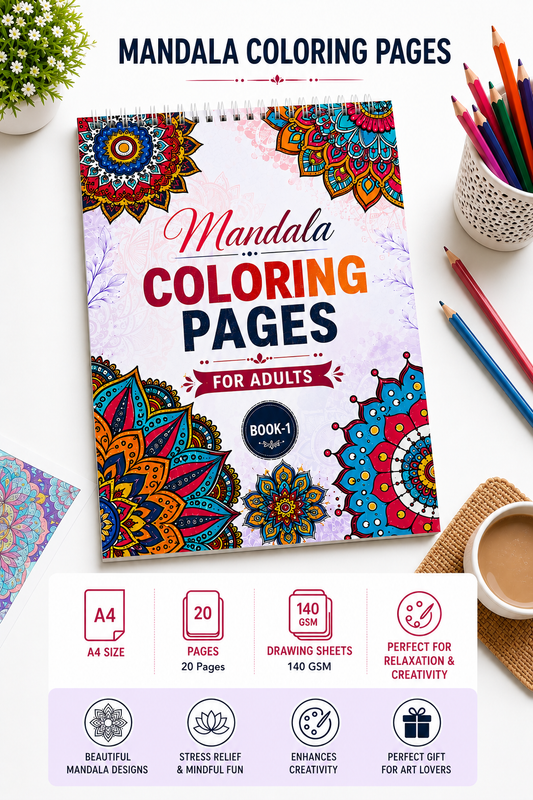 Mandala Coloring Pages for Adults | Book-1 | 20 Sheets, 140 GSM A4 Spiral Notepad