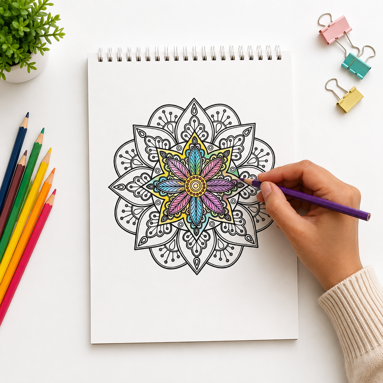 Mandala Coloring Pages for Adults | Book-1 | 20 Sheets, 140 GSM A4 Spiral Notepad