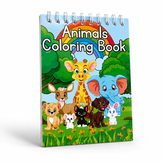 Animals Coloring Book for Kids | Compact A6 Size | 30 Premium 140 GSM Sheets | Spiral Bound