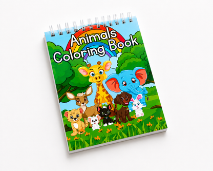 Animals Coloring Book for Kids | Compact A6 Size | 30 Premium 140 GSM Sheets | Spiral Bound