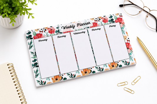 Floral Weekly Planner Desk Pad | 50 Tear-Off Sheets, 100 GSM Premium Paper | 20 x 11 cm