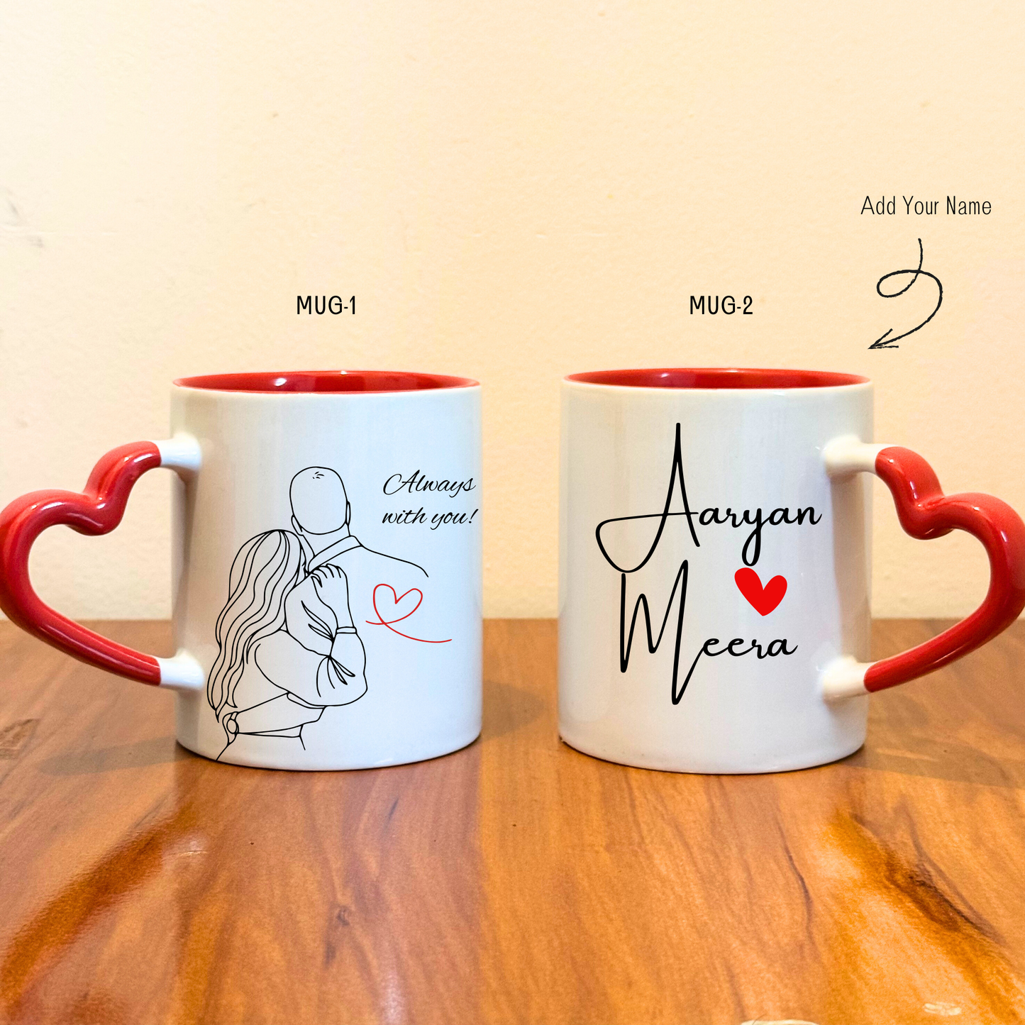 Always With You - Custom Mug - Heart Handle (Set of 2)